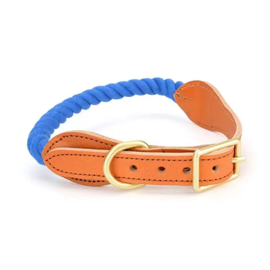 Luxe Royal Leather Rope Collar - Sapphire