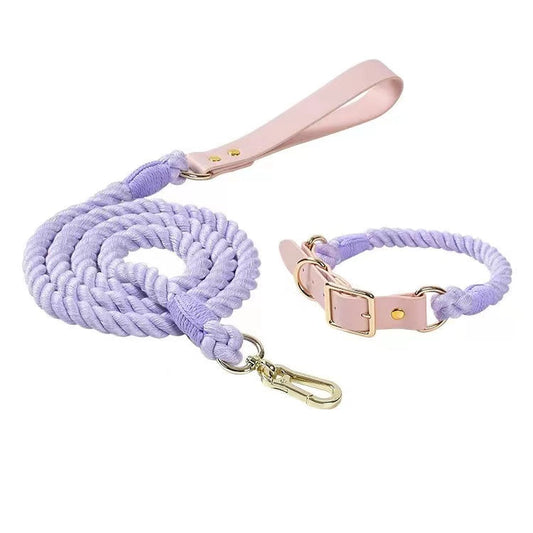 Luxe Royal Leather Rope Leash and Collar Set - Violet